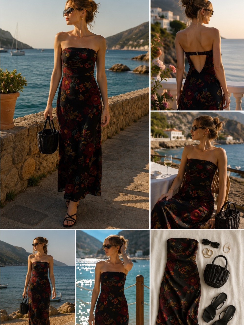 NWT 12th Tribe Floral Satin Open Back Maxi Dress | Black Romantic Slip Dress